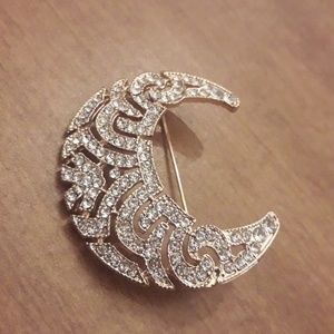 Anne Klein Gold Crystal Moon Swirl Pin
